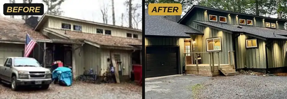 Before and after: exterior of a renovated investment property, from a DSCR Kings scope of work example